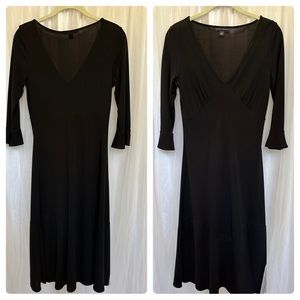 Banana Republic black dress with v neck and ruffle hem and sleeve. size S